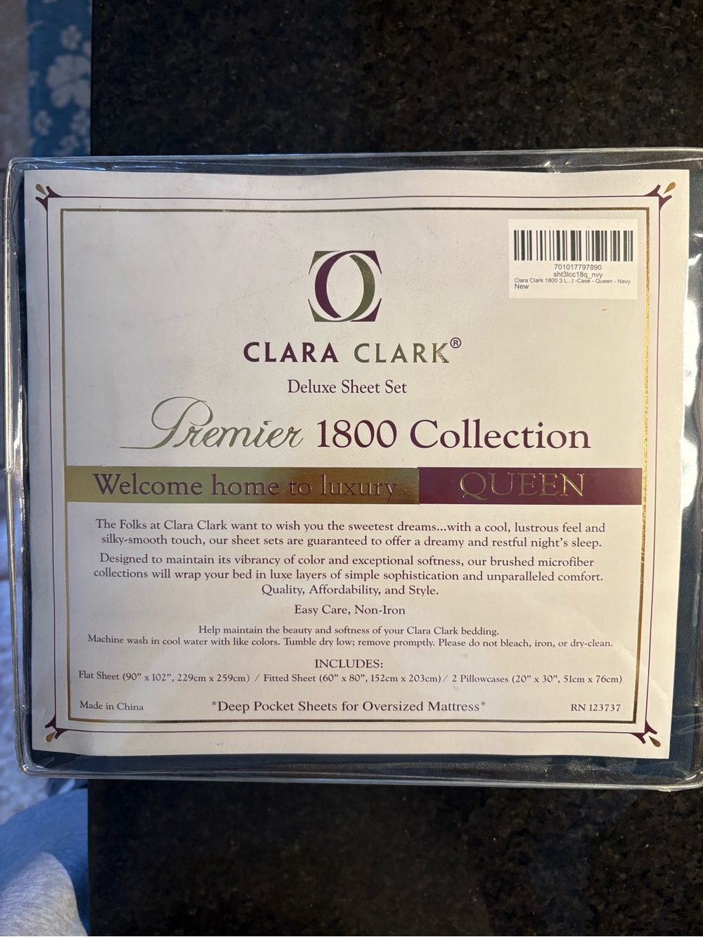 New Clara Clark Premier 1800 Collection Queen Sheet Set - Navy Blue